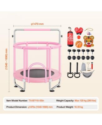 55" Kids Trampoline with Net and Basketball Hoop Pink