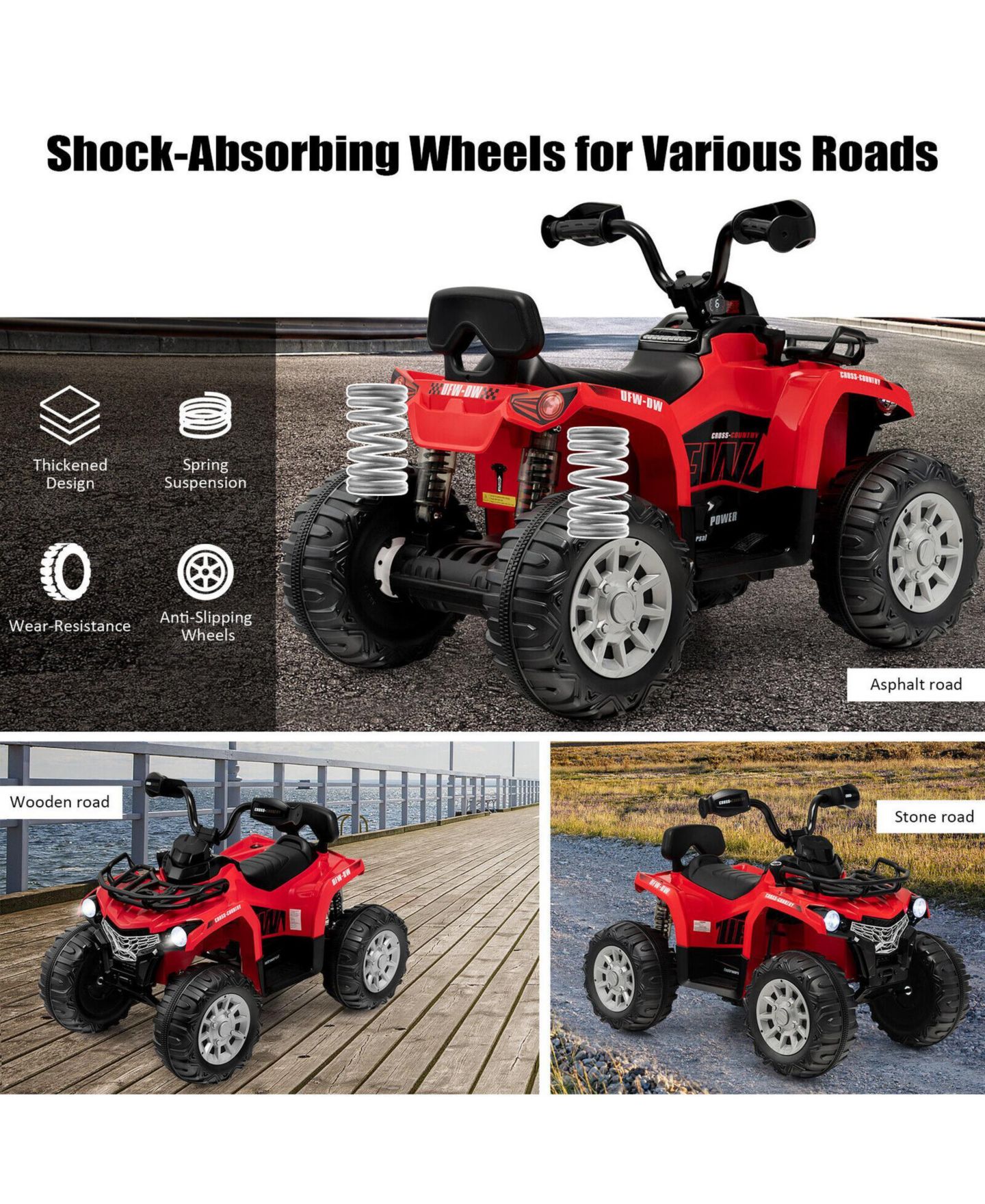 Детская игрушка SUGIFT 12V Kids Ride On 4 Wheeler with MP3 and LED Headlights, Ages 3-8, цвет: Красный — фото 9