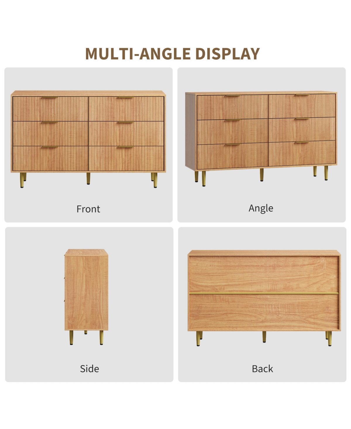 gaomon Modern Fluted Drawer Dresser Wood Chest of Drawers with Metal Handles and Legs