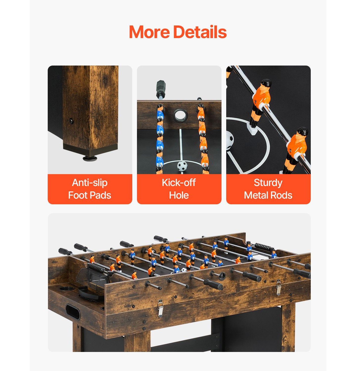 Детская игрушка SUGIFT 3-in-1 Air Hockey, Foosball, and Table Tennis Game Table with Built-in Blower Motor, Ages 5+, цвет: Коричневый — фото 8