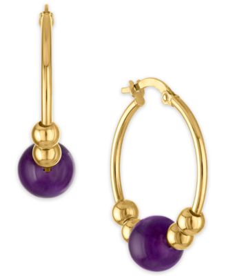 Amethyst (4 ct. t.w.) Bead Polished Hoop Earrings in 10k Yellow Gold