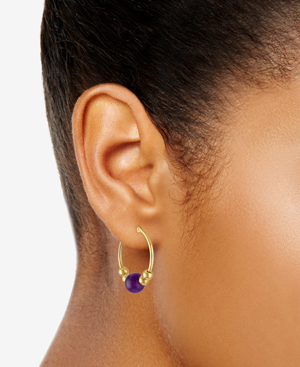Macy's Amethyst (4 ct. t.w.) Bead Polished Hoop Earrings in 10k Yellow Gold