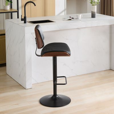 Bentwood Faux Leather Back Swivel Bar Stool