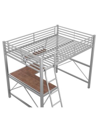 Full Size Loft Bed with Metal & MDF Frame, Desk and Shelf, Silver
