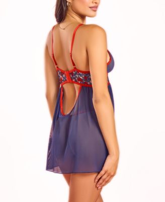 Women's Fine Mesh and Printed Floral 2PC Babydoll and Panty Set