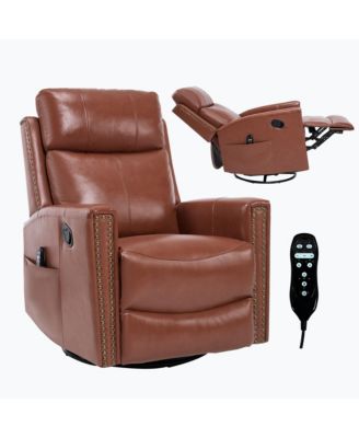 Red Leather Heat Massage Rocker Swivel Recliner