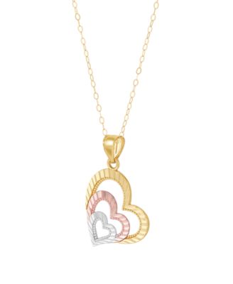 Tripe Heart Pendant Necklace in 10k Yellow and Rose Gold