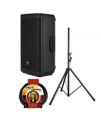 EON712 12" 1300W Powered Portable PA Speaker with Bluetooth and DSP Bundle with Speaker Stand, 20-Foot Microphone XLR Cable M to F