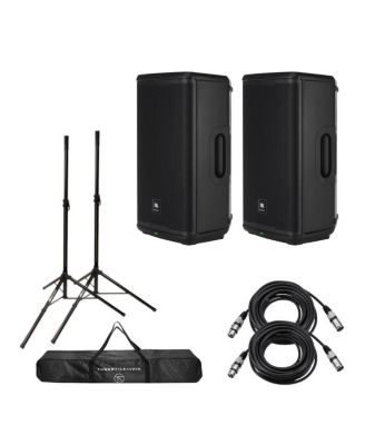 EON715 15" 1300W Powered Portable PA Speaker with Bluetooth and DSP, Pair, Bundle with 2 Ultimate Support JamStands JS-TS50 6