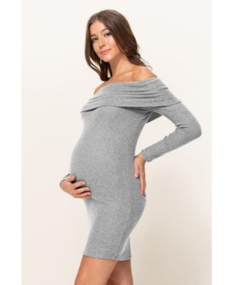 Women's Ribbed Off Shoulder Long Sleeve Bodycon Maternity Dress