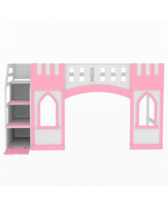 Twin Size Loft Bed with Storage Staircase and Window