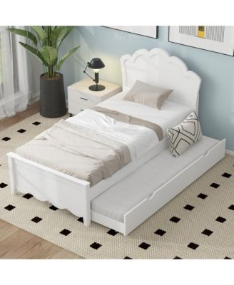 Twin Size Wood Platform Bed with Headboard and Twin Size Trundle