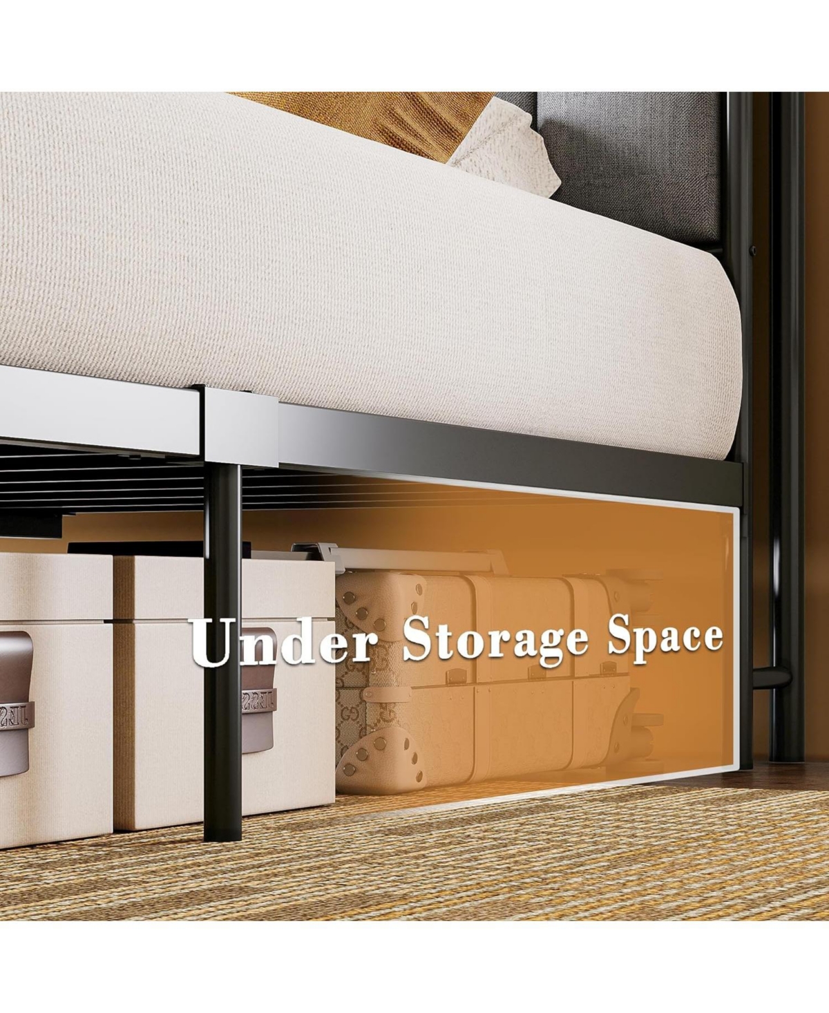 Likimio Canopy Bed Frame Full, Storage Headboard with Charging Station and 4 Removable Sturdy Posts, Noise Free