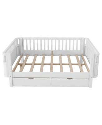 Full Size Wood Platform Bed for Kids with Low Profile, Safety Rails and Wheeled Storage Drawers