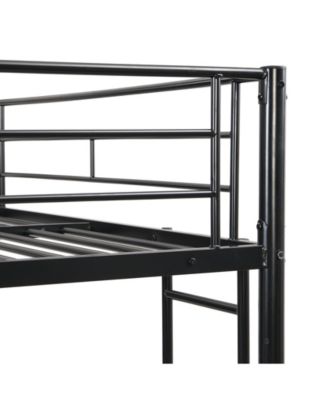 Full Over Full Metal Bunk Bed Black, No Box Spring Needed, Easy Assemble with Safe Stairs