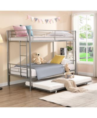 Metal Bunk Bed with Trundle Silver, No Box Spring Needed, Easy Assemble