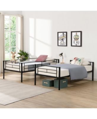 Twin Over Twin Metal Bunk Bed with Trundle, No Box Spring Needed, Easy Assemble