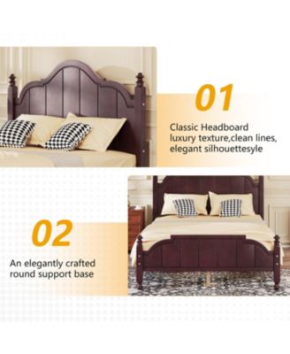 Full Size Wooden Bed Frame with Headboard Vintage Platform Bed with Slats Support Easy Assembly