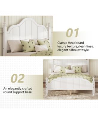 Full Size Wooden Bed Frame with Headboard Vintage Platform Bed with Slats Support Easy Assembly