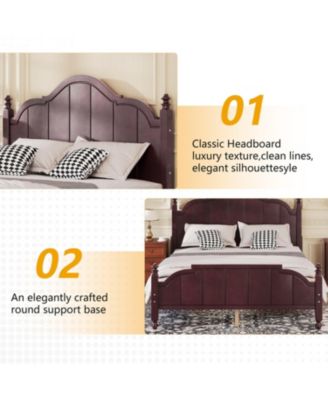 Queen Size Wooden Bed Frame with Headboard Vintage Platform Bed with Slats Support Easy Assembly