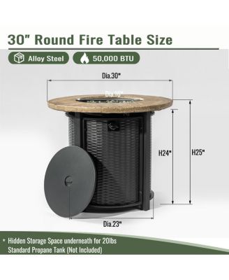30" Propane Gas Fire Pit Table, 50000 BTU Round Steel Fire Pit with Imitation Wood Grain Finish for Outside Patio Deck Garden