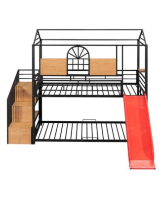 Twin Bunk Bed with Slide and Storage Stairs