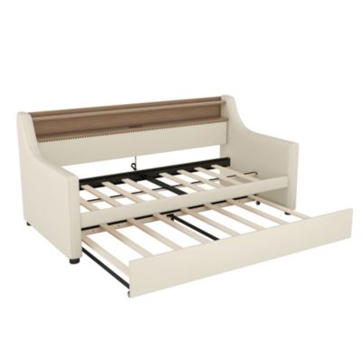 Twin Daybed with Trundle, Charging Station, and LED Lights