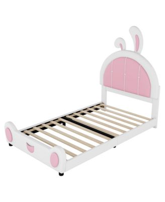 Twin Size Upholstered Platform Bed with Ribbit Shaped Headboard