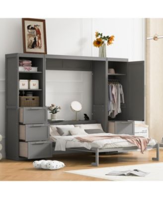  Murphy Bed Wall Bed with Closet, Drawers and Shelves