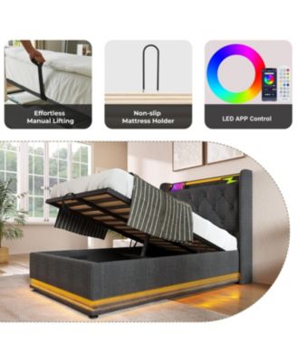 Twin-Size Upholstered LED Bed with Hydraulic Storage