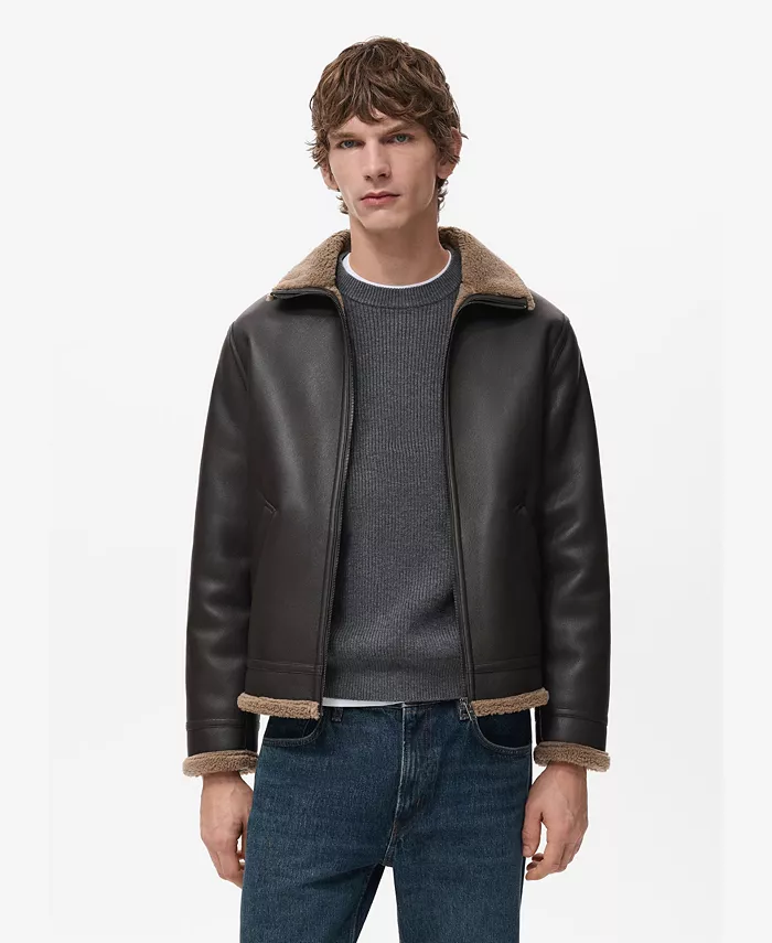 Men's Faux-Leather Fleece Jacket