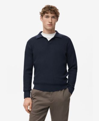 Men's Cotton-Blend Ribbed Polo Sweater