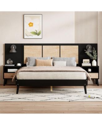 Queen Bed Frame with Nightstands and Lamps