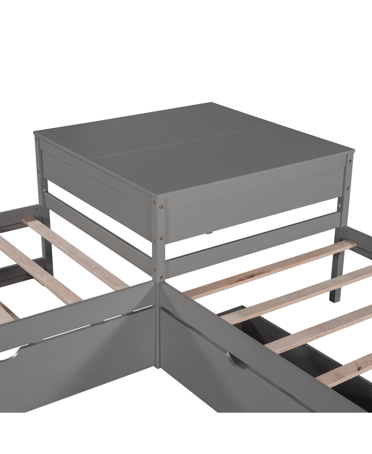 Streamdale Furniture Twin L-Shaped Platform Bed with Trundle, Drawers & Desk