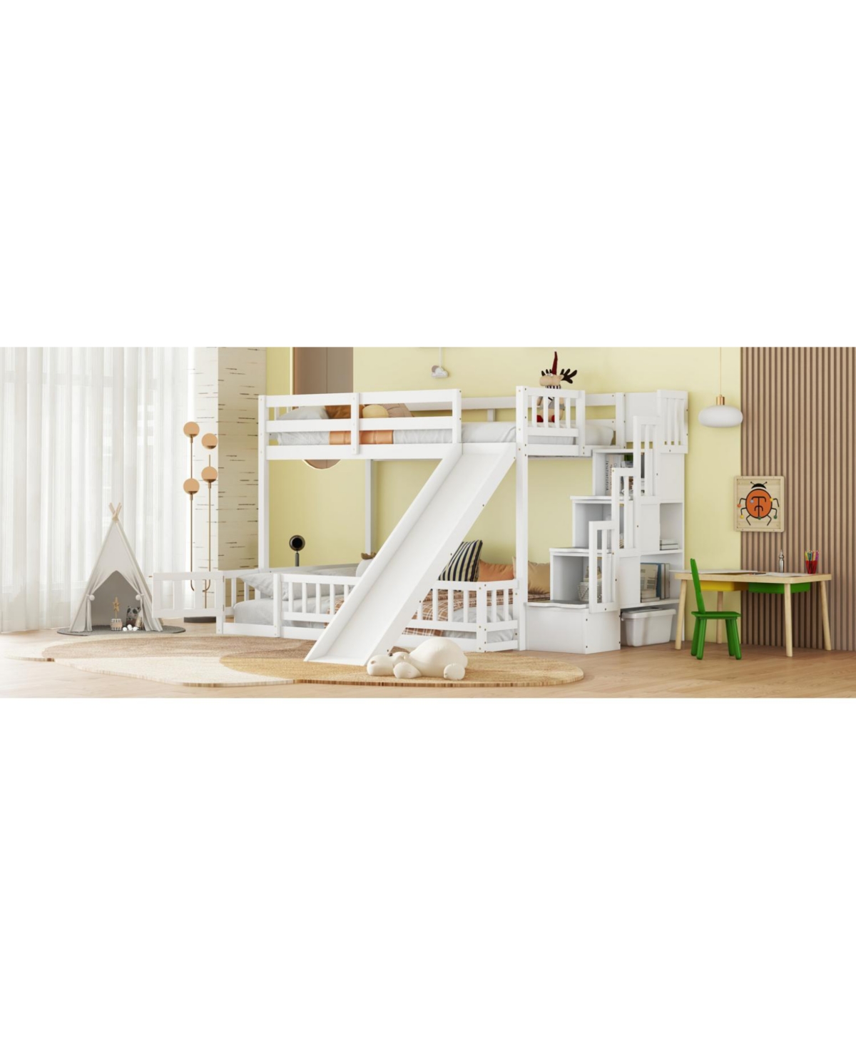 Streamdale Furniture Twin-over-Full Bunk Bed with Slide & Storage