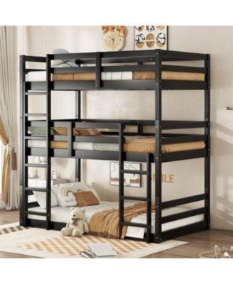 Triple Twin Bunk Bed with Built-in Ladders and Guardrails