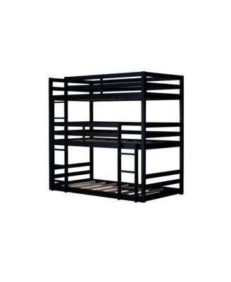 Triple Twin Bunk Bed with Built-in Ladders and Guardrails