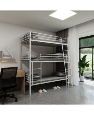 Bedroom dormitory twin size white metal triple bunk bed can be disassembled into three beds