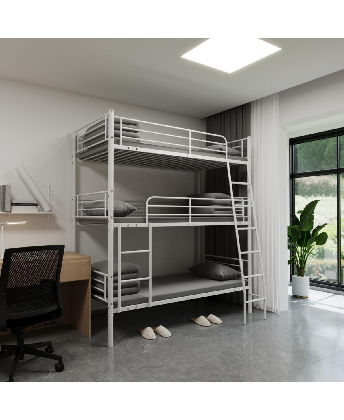 Streamdale Furniture Bedroom dormitory twin size white metal triple bunk bed can be disassembled into three beds