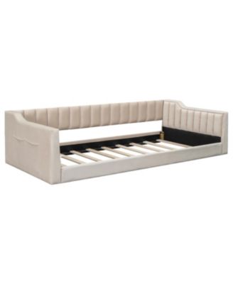  Twin XL Size Upholstery Daybed and Side Storage pocket,Beige