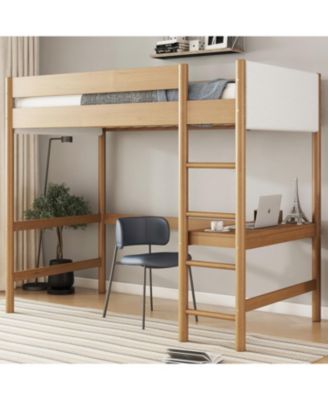 Upholstered Twin Loft Bed with Desk, Safety Rails, Teddy Fleece Headboard