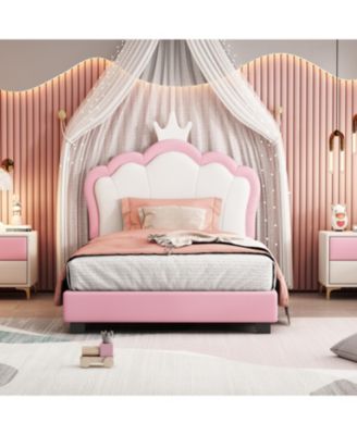 Streamdale Twin size Upholstered Princess Bed With Crown Headboard,Twin Size Platform Bed with Headboard