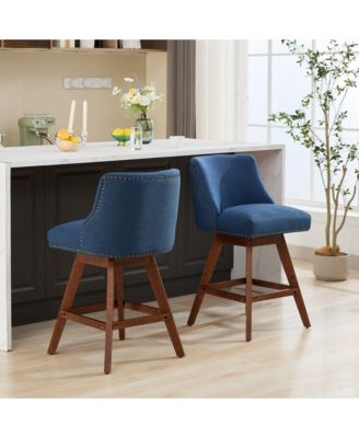 Counter Height Swivel Barstools, 26" H Seat Height Upholstered Bar Stools Set of 2, Fabric in Blue