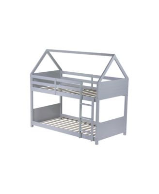 House Bunk Bed with Headboards, Footboards, Ladder, Guardrails