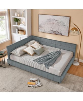  Queen Bed Frame with Tufted Sofa-Style Headboard (Grey, Queen Size)