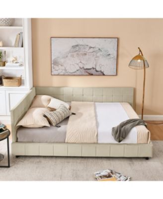 Queen Upholstered Bed Frame with Comfortable Backrest for Bedrooms