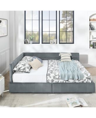 Queen Velvet Tufted Storage Bed with Backrest and Armrests