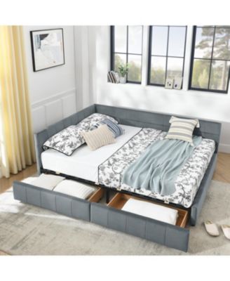 Queen Velvet Tufted Storage Bed with Backrest and Armrests