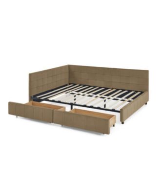 Streamdale Queen Bed Frame with Upholstered Tufted Headboard and Armrests, Velvet