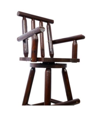 Rustic Fir Wood Bar Stool with Footrest and Wide Armrests